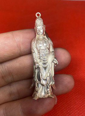 999纯银立体实心观音世实心3D立体观音吊坠男女守护神银饰项链坠