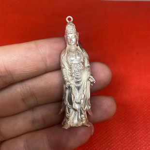 999纯银立体实心观音世实心3D立体观音吊坠男女守护神银饰项链坠