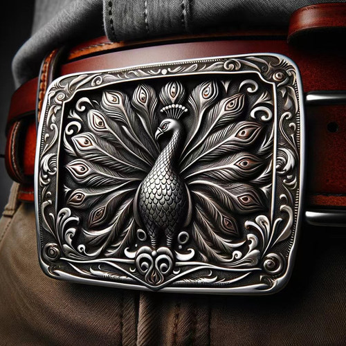 风华绝代 S999足银皮带扣头凤鸾九天 孔雀槃涅腰带扣头银平滑扣