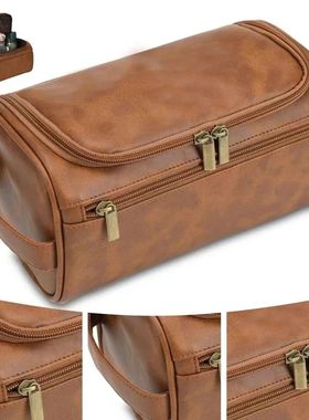 Leather Toiletry Bag for Men Women Dopp Kit Mens Hanging Toi