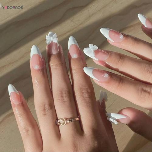 White French Style Fake Nails Gentle Pink Press on Nails 3D