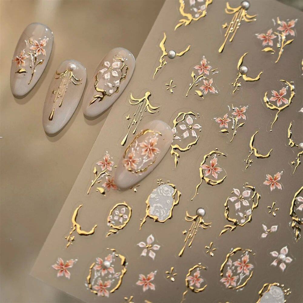 Retro Pearl Flowers Gold Stamped Edge Frame Stars Tassel 5D