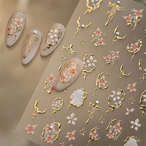 Retro Pearl Flowers Gold Stamped Edge Frame Stars Tassel 5D