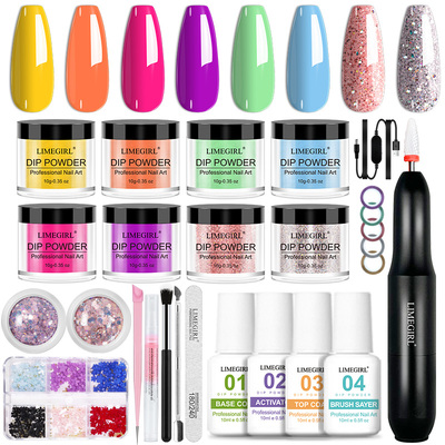 Dip Powder Nail Set Glitter Dipping Powder kIt with Nail Dri