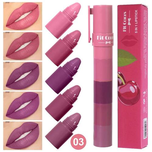 5 in 1 Matte Lipstick Crayon Kit Combo Red Purple Lip Tint V