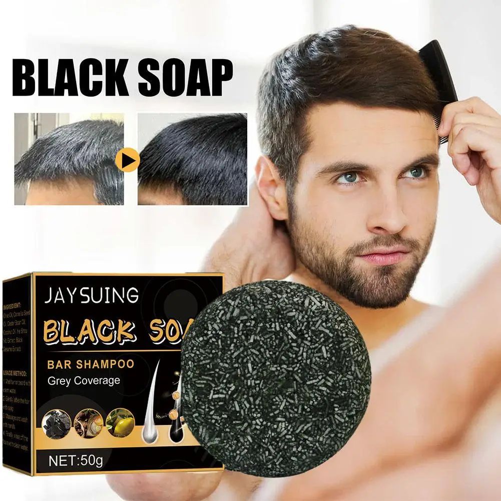 50g Soap Hair Darkening Shampoo Bar Repair Gray White Hair 1