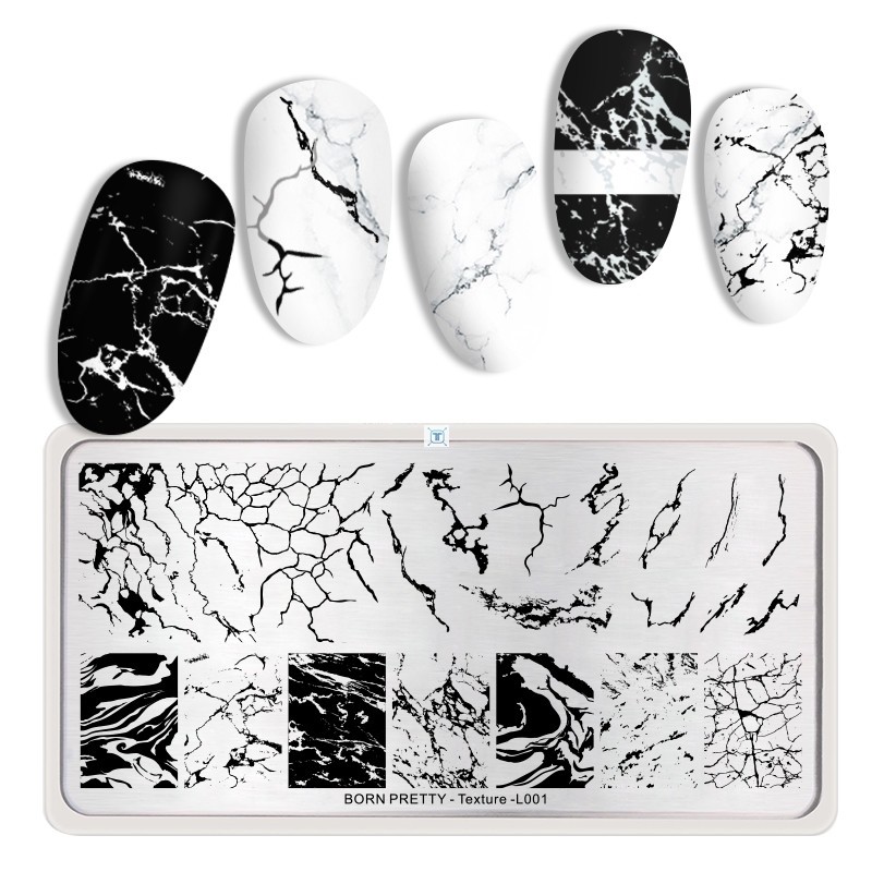 born pretty rectangle nail stamping plates marble texture