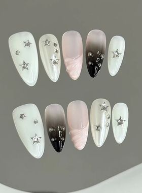 10pcs Almond Fake Nails Star Glitter False Nails Handmade Rh