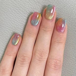 24Pcs  Gradient Color Fake Nail Simple Short Ballet Wearable