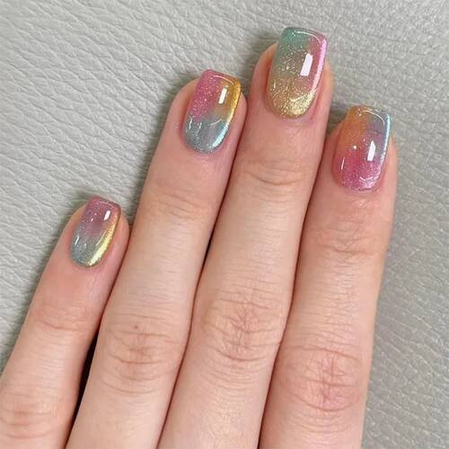 24Pcs  Gradient Color Fake Nail Simple Short Ballet Wearable