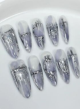 10Pcs Long Almond Handmade Press on Nails Butterfly Fake Nai
