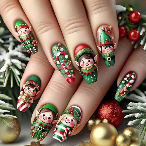 Medium fake nails for Christmas party snowflakes Christmas t