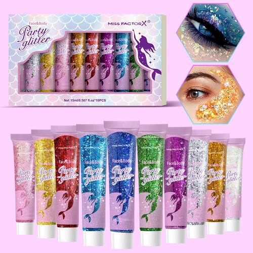 10 piece body glitter gel, carnival face glitter cosmetics s