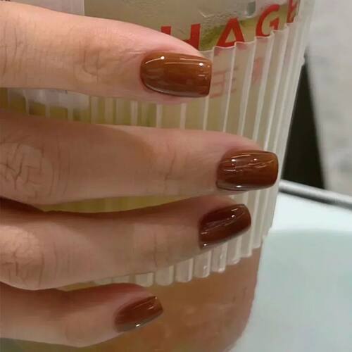 24pcs Brown Short Square False Nails Classic Solid Color Des