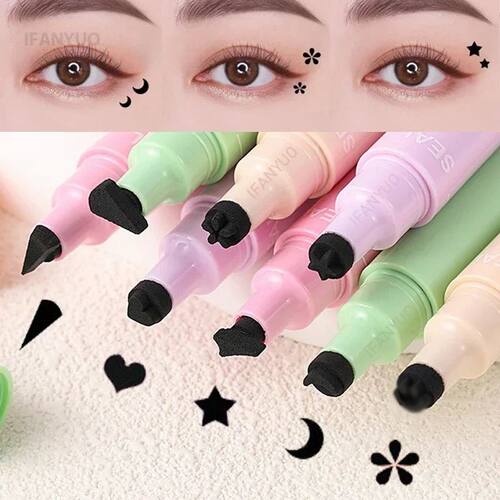 Moon Flower Star Eyeliner Stamp Pen 2IN1 Black Liquid Eye Li