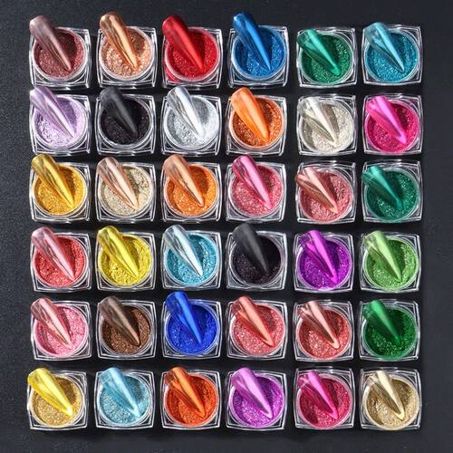 36 Box Super-Bright Metallic Mirror Nail Powder SetChrome Pi