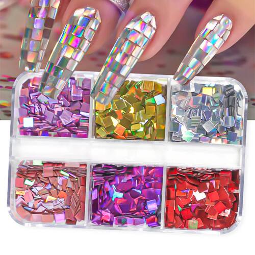6 Grids Holographic Square Nail Art Glitter Sequ Laser Ball
