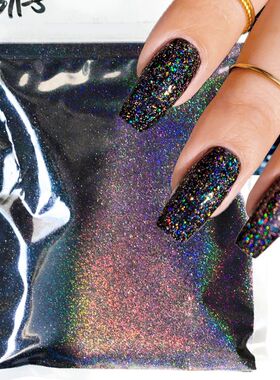 10g/Bag Holographic Laser Black Nail Glitter White Sugar Pow