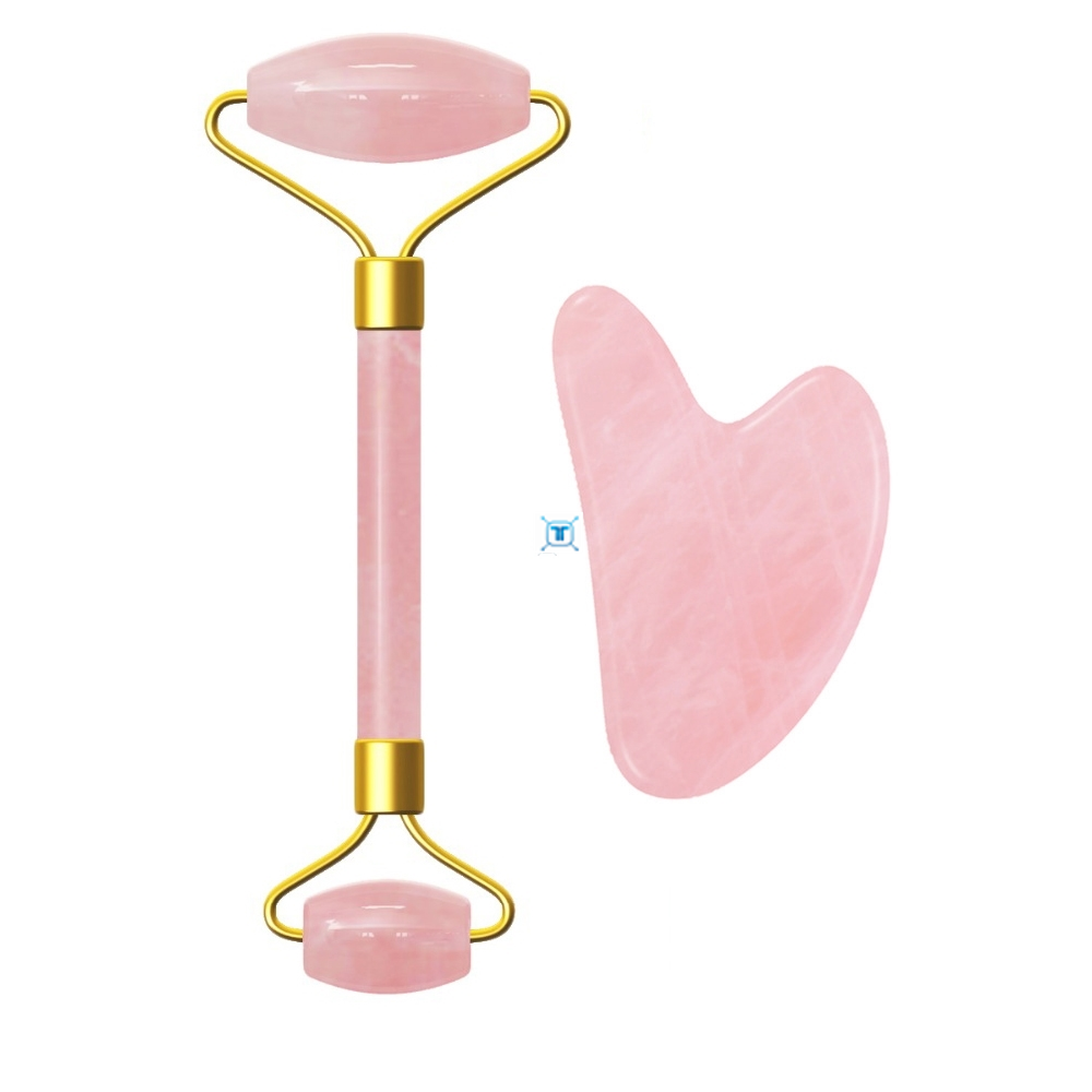 Pink Crystal Stone Jade Roller Set Face Lift Massage Roller