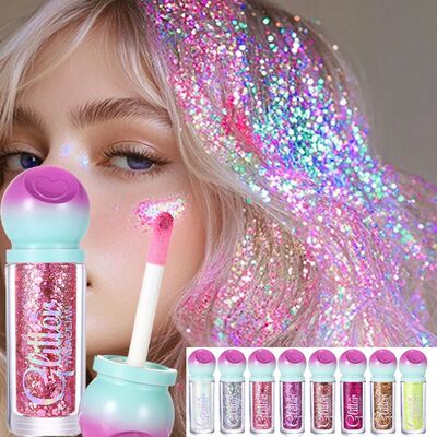 Pink Sparkling Sequ Face & Body Glitter Gel With Brush Stick