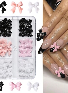 1Box Pink/White/Black Resin Flatback Bow Nail Art Charms 6 G