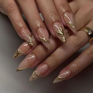 24Pcs Simple French Nails Art Tips Fake Nails 3D Design Wear