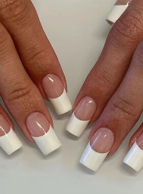24pcs Simple White French Style False Nails Medium Coffin Nu