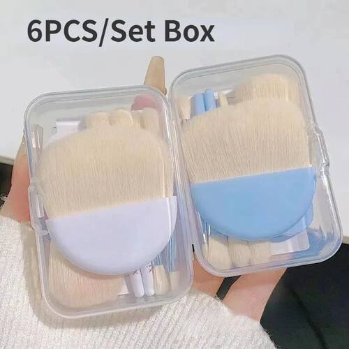 6Pcs Mini Makeup Brushes Set With Box Portable Cosmetic Powd