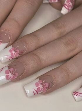 Mid-length Coffin Fake Nails 24Pcs White French Tip Ballerin