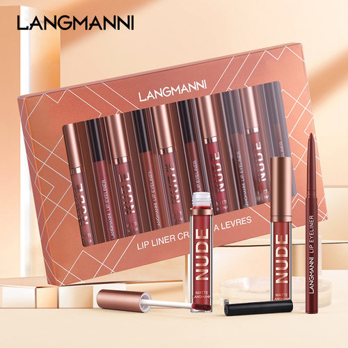 6+6 lip gloss lip liner combo 12 non-stick cup matte lip