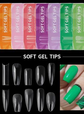 Clear Acrylic Long Fake Nails Capsules Almond French Coffin