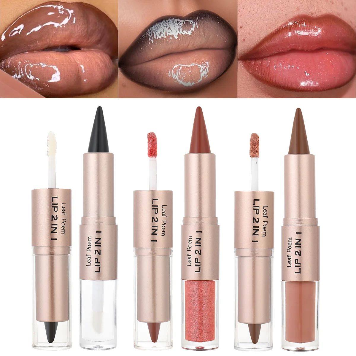 2-in-1 Double Head Lipstick Milk Tea Bean Paste Single Head