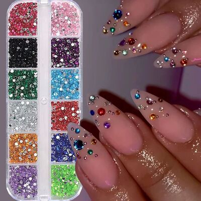 12Grids Mixed Mini Christmas Gems Nail Charms 2mm Luxury Cry