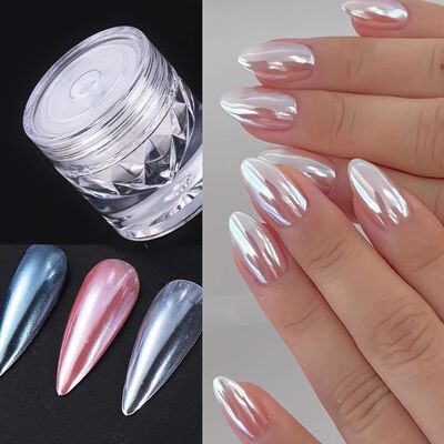 White Moonlight Mirror Nail Glitter Powder Aurora Glossy Pea
