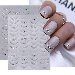 3D Metallic French Stripe Line Nail Sticker Crystal Rhinesto