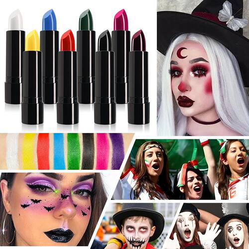 8 Colors Face Body Paint Stick, Blue White Red Flag Color Fa