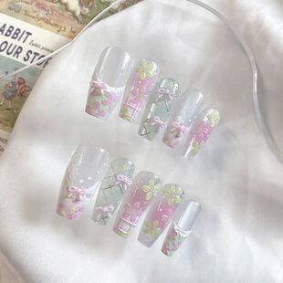 10pcs Pure Handmade Coffin Shaped Nail Art, Beautiful Fake N