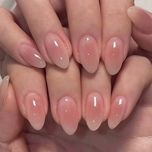 24Pcs Short Oval Head Blush Pink Press on Nails with Simple