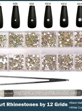 12 Grids Multi Sizes Nail Rhinestones Set Crystal AB Clear G