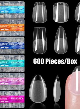 600 PCS Soft Gel X Nail Tips Supplies,Full Cover False Nail