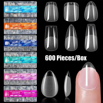 600 PCS Soft Gel X Nail Tips Supplies,Full Cover False Nail
