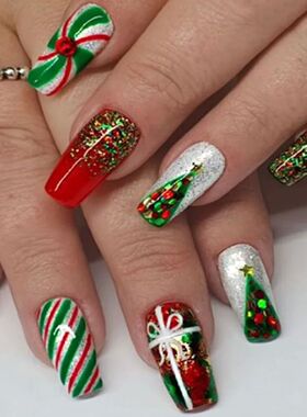 24pcs detachable Christmas designs false nails with glue ful