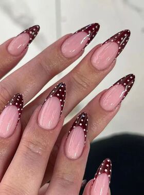 24pcs Pink Press on Nails with Polka Dot Pattern Design Almo