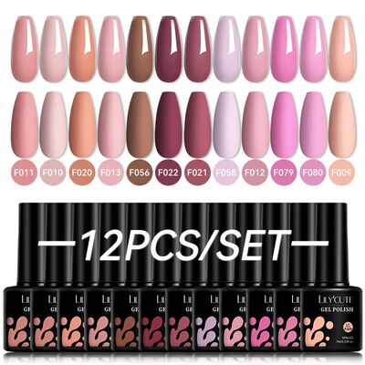12PCs 7ml Nude Brown Red Nail Gel Polish Set Semi Permanent