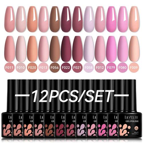 12PCs 7ml Nude Brown Red Nail Gel Polish Set Semi Permanent