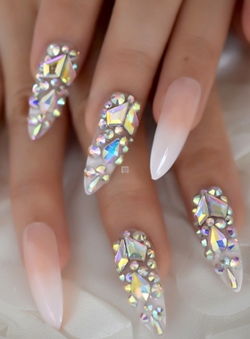 Fake Nails Designer Extra Long Ombre  Jewelry Pre-designed