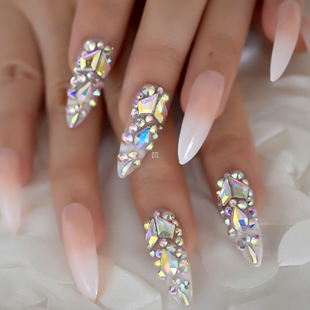 Fake Nails Designer Extra Long Ombre Jewelry Pre-designed