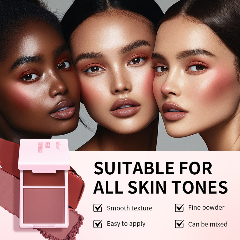 2-Color Matte Peach Powder Blush Palette Blendable Long-Last