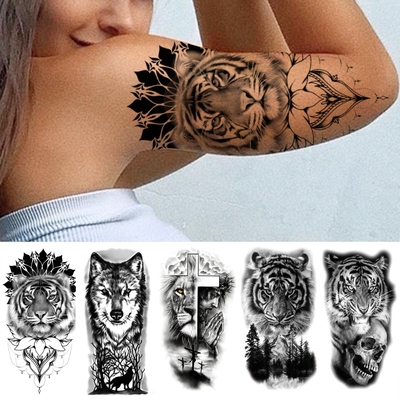 Tribal Tiger Diamond Temporary Tattoos For Women Men Cross