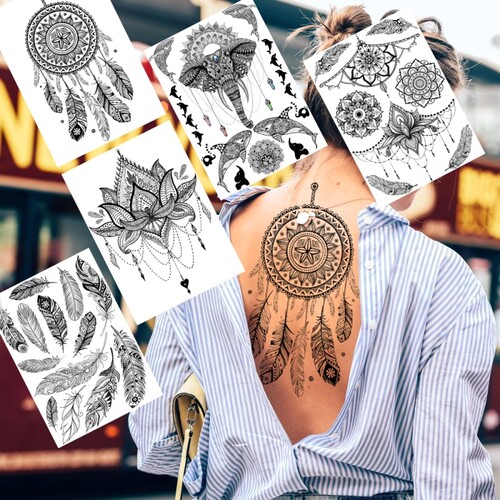 Black Dreamcatcher Temporary Tattoos Sticker For Women